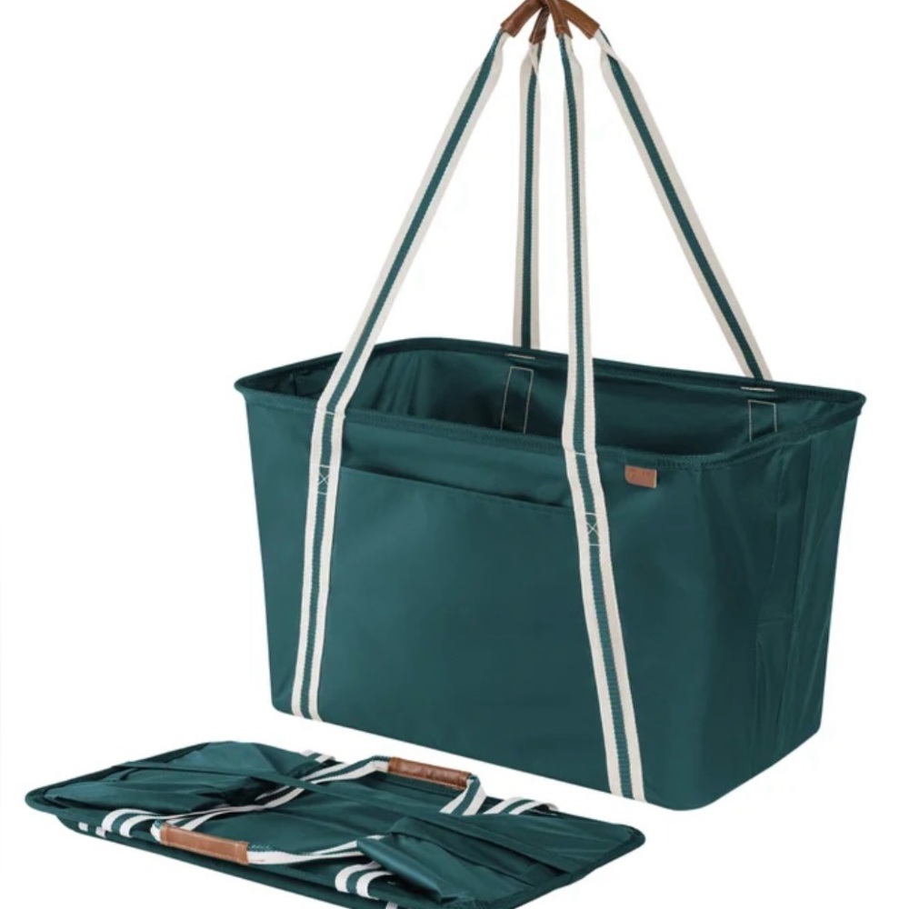 Teal Tote Bag with Striped Handles